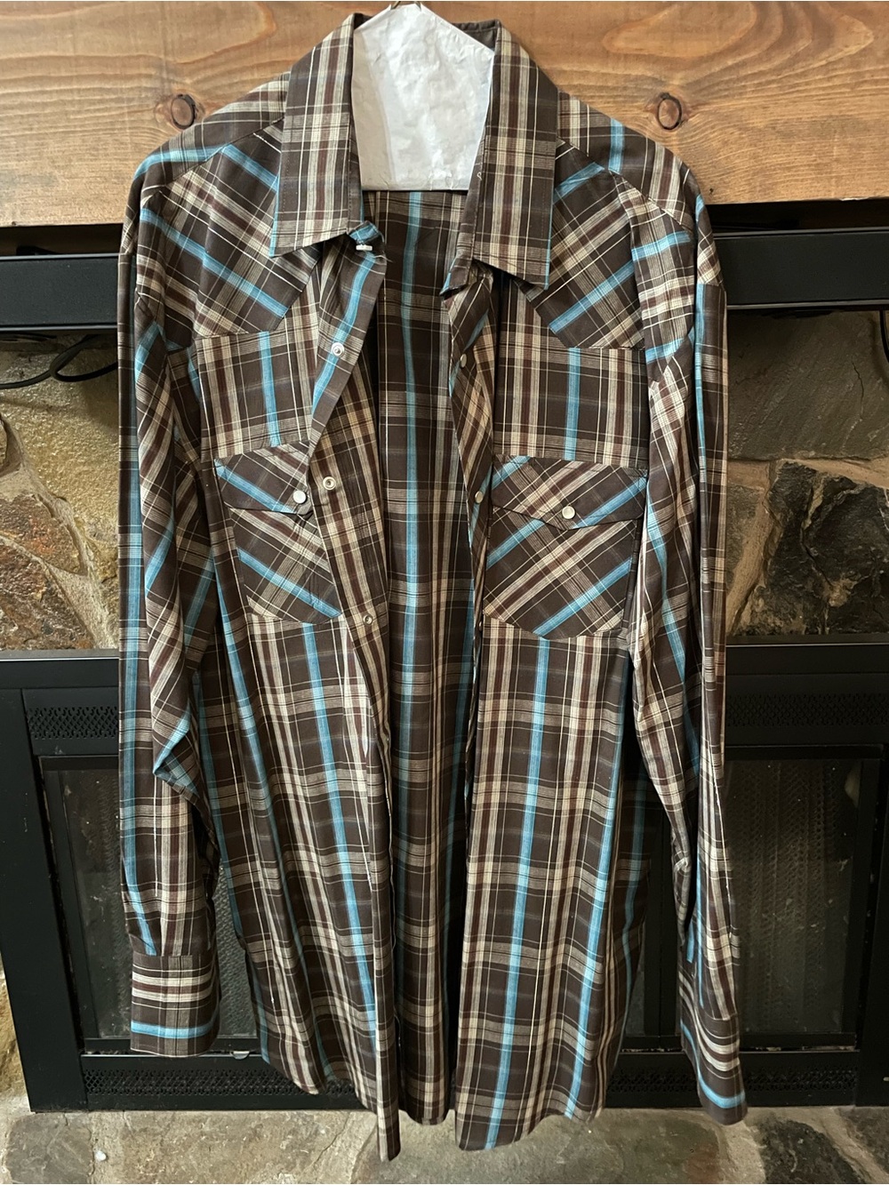 Roper Brown Plaid Western Shirt with Blue Stripes